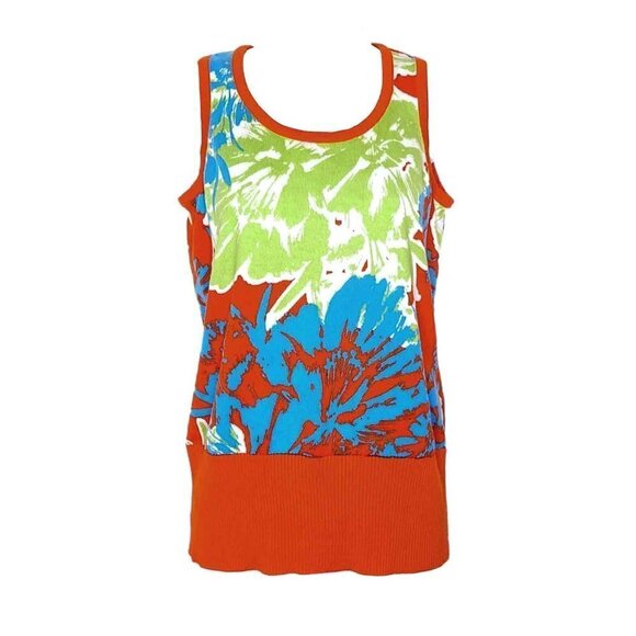 Berek Sweater Vest Art to Wear Bold Abstract Floral Cotton Rayon Knit Medium - Picture 1 of 5
